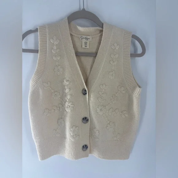 Jessica Simpson Cream Floral V-Neck Sweater Vest - Picture 2 of 8